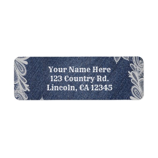 デニム&ホワイトフローラレースエレガントウェディング ラベル (正面)