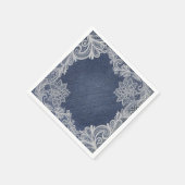 デニム&ホワイトフローラレースエレガントブライダルシャワー スタンダードカクテルナプキン (角)