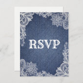 デニム＆ホワイト フラワー ラレース エレガント ウェディング RSVP インビテーションポストカード (正面/裏面)