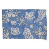 デニム – レースアイボリー真珠リピートパターン 枕カバー (正面)