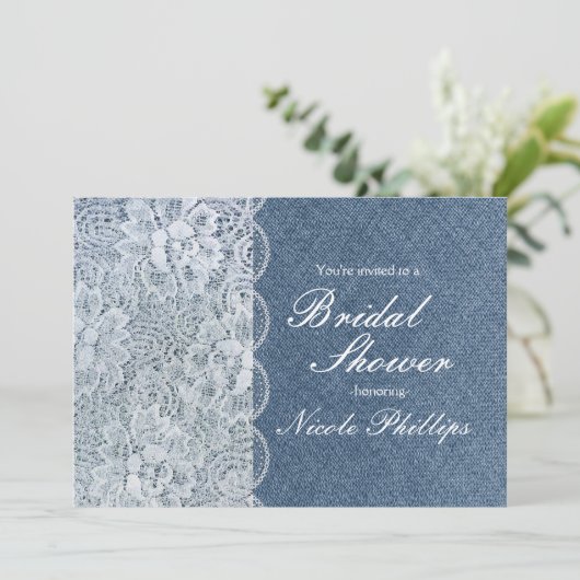 デニム&レース素朴ブライダルシャワーパーティの招待状 招待状 (スタンド正面)