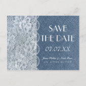 デニム&レース素朴日付のはがきを保結婚存する 案内ポストカード (正面)