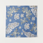 デニム – レース – アイボリー真珠リピート タペストリー (正面(横))