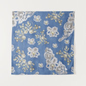 デニム – レース – アイボリー真珠リピート タペストリー (正面)