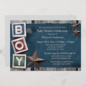 デニム、星、およびカントリーボーイベビーシャワー 招待状 (正面/裏面)