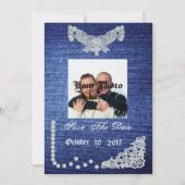 デニム、真珠及びレースの保存日付 セーブザデート (正面)