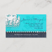 デニムnのダイヤモンドのシャンデリアの花の青緑 名刺 (裏面)