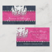 デニムnのダイヤモンドのシャンデリアの花柄のピンク 名刺 (正面/裏面)