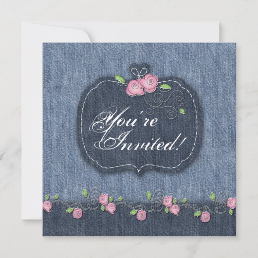 デニムnバラ結婚式招待状ウエスタン 招待状 (正面)