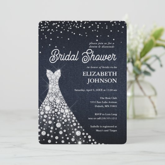 デニモダンムエレガントとダイヤモンドブライダルシャワー 招待状 (スタンド正面)
