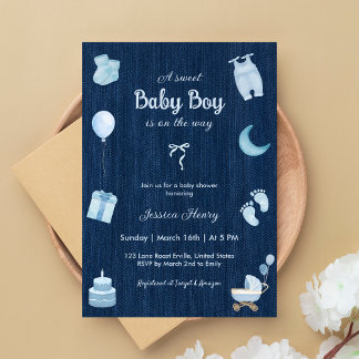 デニモダンム男の赤ちゃんベビーシャワー 招待状