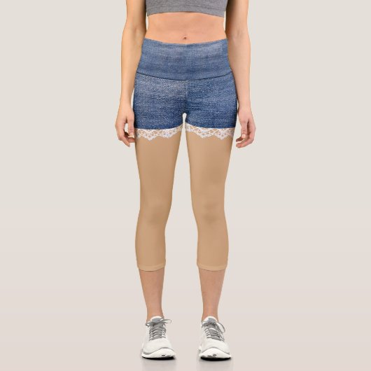 デニレースのようムおもしろいの肌色 カプリレギンス (正面)