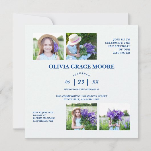 デニ数々のム色水玉模様誕生日 招待状 (正面)