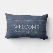 デニ素朴ムの青いパターン私の小さな家へようこそ ランバークッション (裏面)