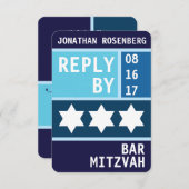 デビはっきりしたッドバー（ユダヤ教の）バル・ミツバーRSVP返信 招待状 (正面/裏面)