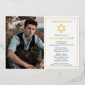 デビシンプルッドのバーブルー写真星（ユダヤ教の）バル・ミツバー- 金ゴールド 箔招待状 (正面)