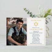 デビシンプルッドのバーブルー写真星（ユダヤ教の）バル・ミツバー- 金ゴールド 箔招待状 (立ち正面)