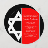 デビッはっきりしたドラウンドバー（ユダヤ教の）バル・ミツバーのレッドブラックスター 招待状 (正面/裏面)