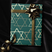 デビッドパターンの星 |グリーンモダンの金ゴールド ラッピングペーパー