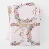 デビッドピンクエレガントフローラのユダヤ星 ラッピングペーパーシート (インサイチュ)