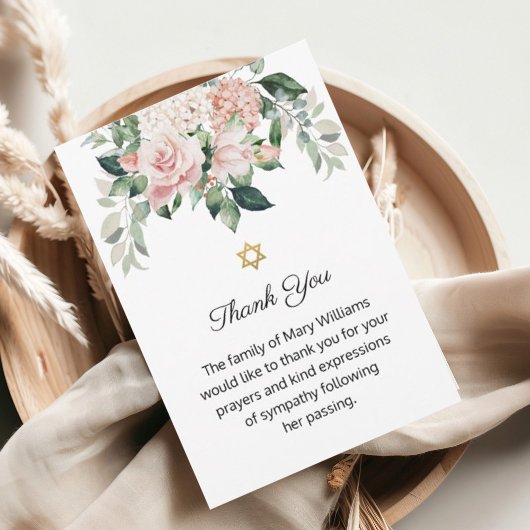 デビッドユダヤ人ピンクフローラ葬儀のスター サンキューカード
