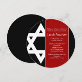 デビッドラウンドのレッド&ブラックスターバー（ユダヤ教の）バル・ミツバー 招待状 (正面/裏面)