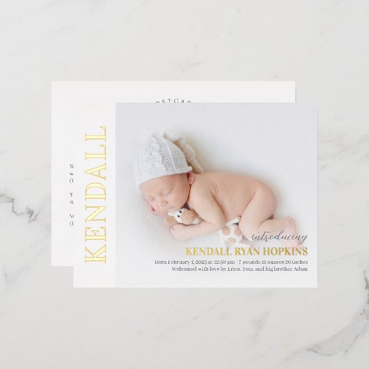 デビュモダンー箔ベビー誕生発表葉書 箔シーズンポストカード (正面/裏面)