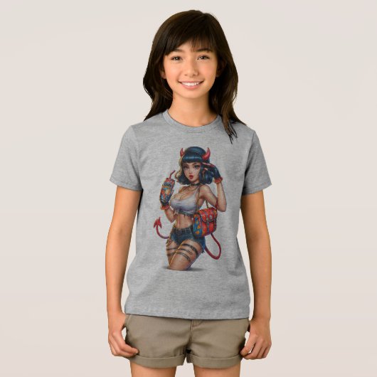 デビルエナジーガールグラフィックティー – Edgy Anime Street トライブレンドTシャツ (正面全面)