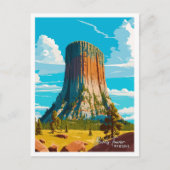 デビルスタワー ワイオミング州 ヴィンテージ 旅行 イラスト ポストカード (正面)