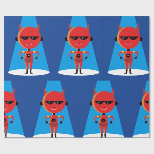 デビルスーパーヒーローはっきりしたキャラクターレッドとブルー ラッピングペーパー (フラット)