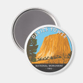 デビルズタワーナショナルモニュメントワイオミングヴィンテージ マグネット (正面/裏面)