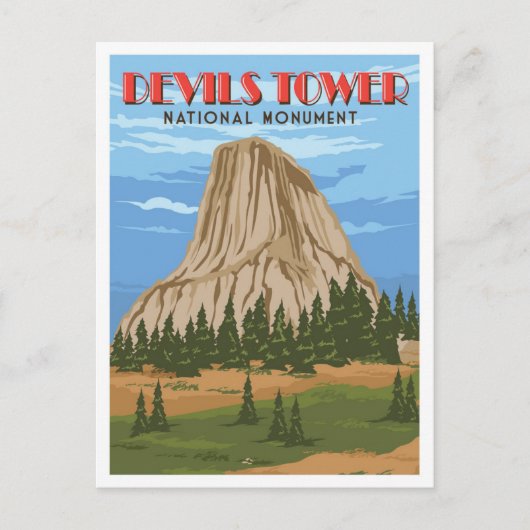 デビルズタワー国定記念物ヴィンテージ旅行 ポストカード (正面)