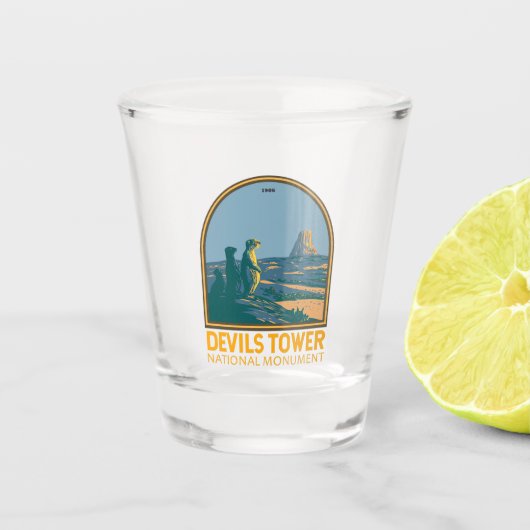 デビルズタワー国立記念碑プレーリードッグヴィンテージ ショットグラス (正面)