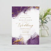 デビーU-W大理石グリッター結婚ズプラム金ゴールドID644 招待状 (スタンド正面)