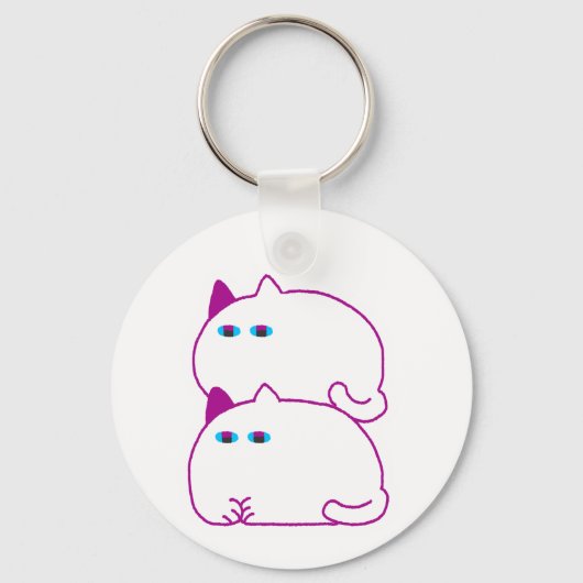 デブ猫 白猫 キーホルダー (正面)