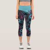 デプスブルーピンク抽象芸術フラクタル カプリレギンス (正面)