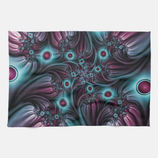 デプスブルーピンク抽象芸術フラクタル キッチンタオル (横)