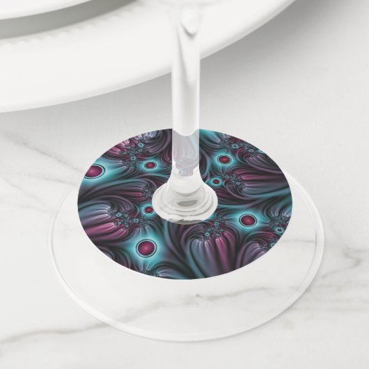 デプスブルーピンク抽象芸術フラクタル ワイングラスタグ (クローズアップ)