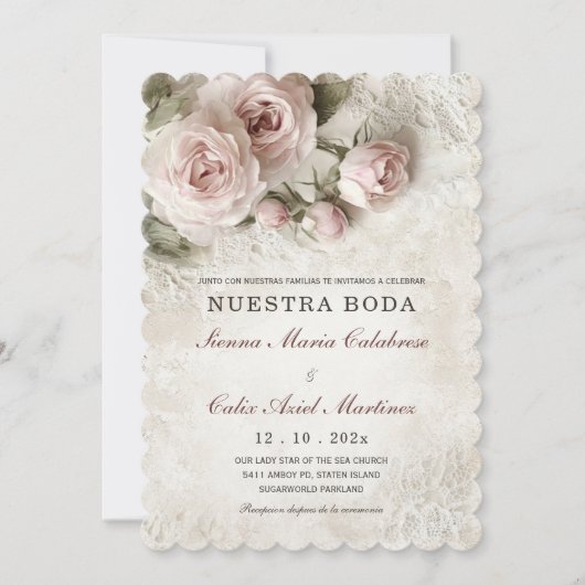 デボダエレガンテコンフロレスローザパステル招待状 招待状 (正面)