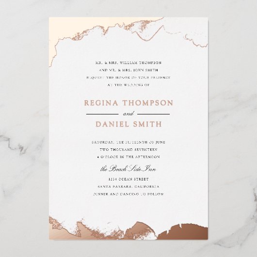 デボネ結婚アのバラ金ゴールドへの浸漬 箔招待状 (正面)