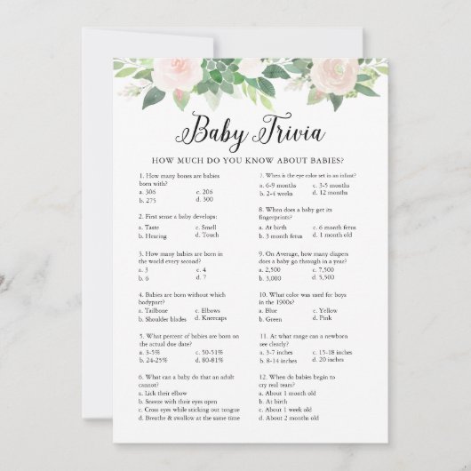 デボンベビートリビア緑のベビーシャワーゲームカード 招待状 (正面)