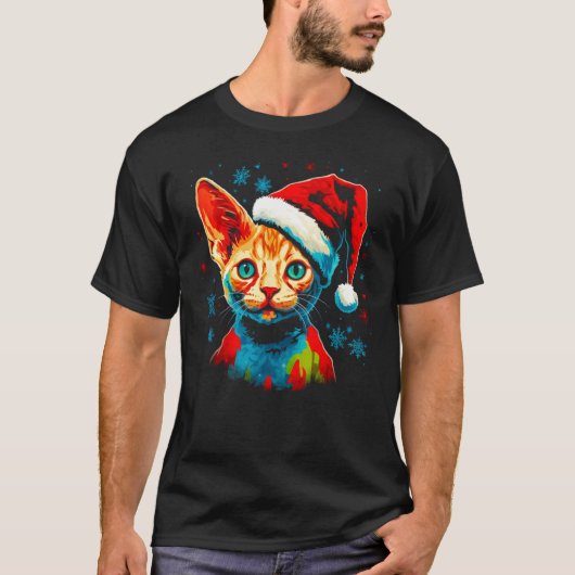 デボンレックスの猫のクリスマス Tシャツ (正面)