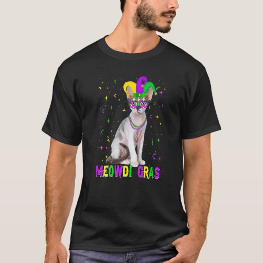 デボンレックスの猫のマルディグラ Tシャツ (正面)