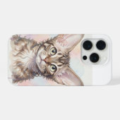 デボンレックスの猫の水彩画ポートレート iPhoneケース (裏面横)