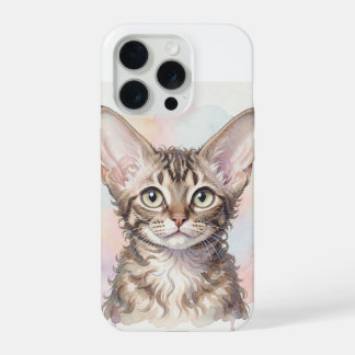 デボンレックスの猫の水彩画ポートレート iPhone 15 PROケース