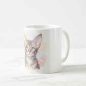 デボンレックスの猫の水彩画肖像画 コーヒーマグカップ (正面右)