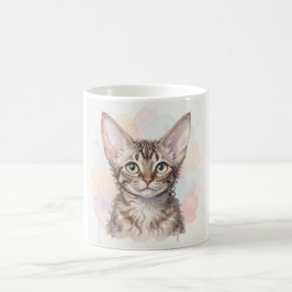 デボンレックスの猫の水彩画肖像画 コーヒーマグカップ