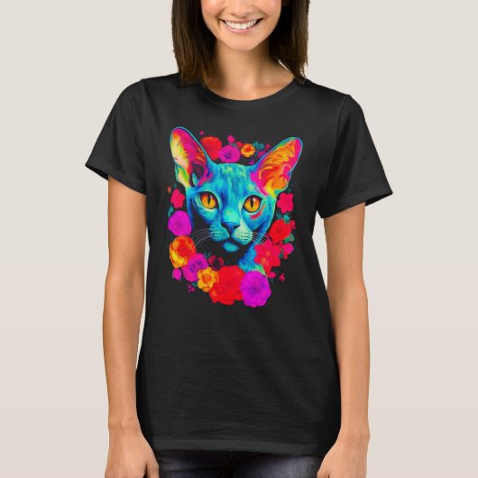 デボンレックスの猫の花 Tシャツ (正面)