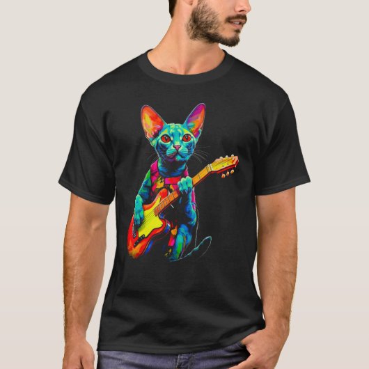 デボンレックスの猫ギター Tシャツ (正面)