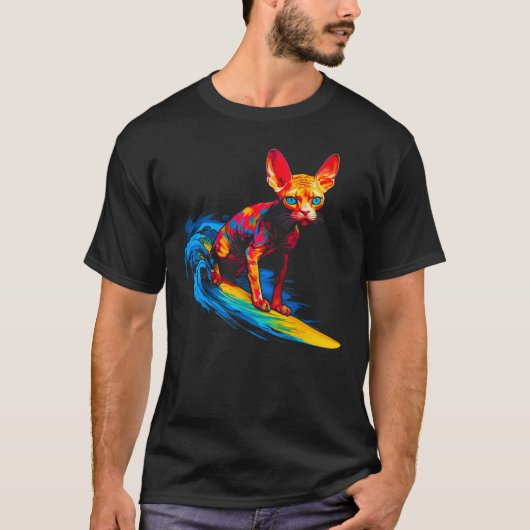 デボンレックスの猫サーフィン Tシャツ (正面)